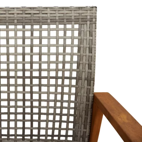  3 részes szürke polyrattan és akácfa bisztrószett