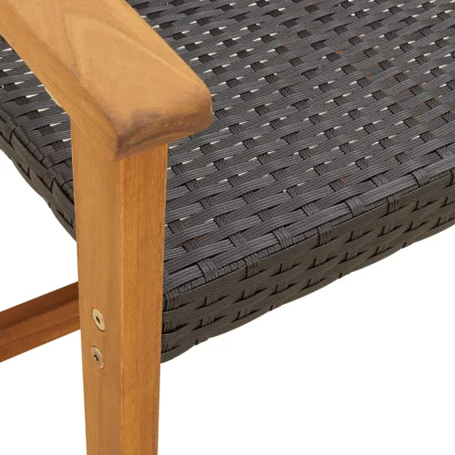  5 részes fekete polyrattan és akácfa kerti társalgógarnitúra
