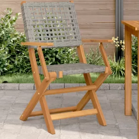  2 db szürke tömör akácfa és polyrattan kerti szék