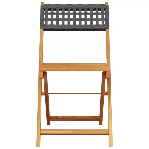  2 db fekete tömör akácfa és polyrattan bisztrószék