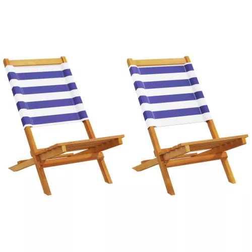  2 db kék és fehér tömör akácfa és szövet kerti szék