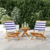 2 db kék és fehér tömör akácfa és szövet kerti szék