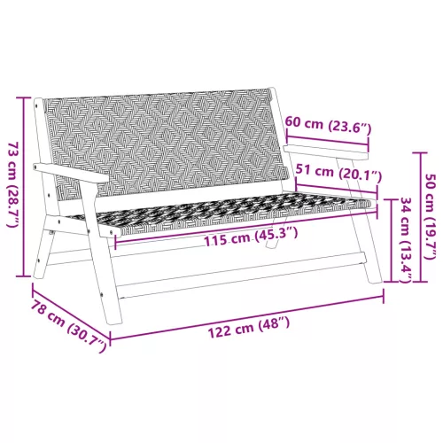  Kerti pad Fekete-fehér 122x76x73.5 cm Tömör akácfából