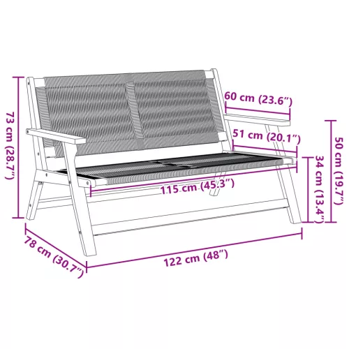  Kerti pad fekete 76x122x73 cm tömör akácfából