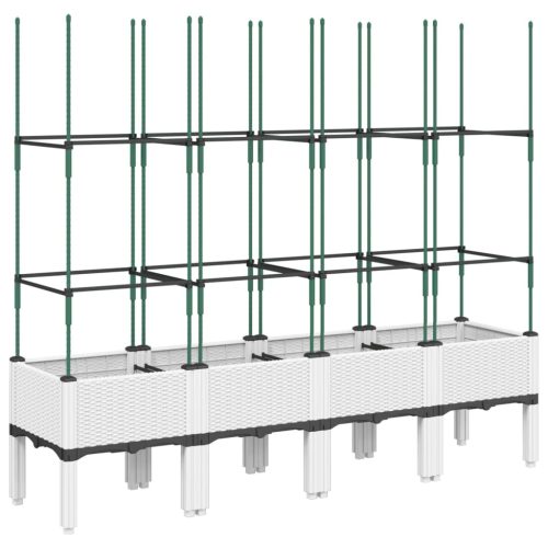  fehér polipropilén rácsos kerti ültetőláda 160 x 40 x 142,5 cm