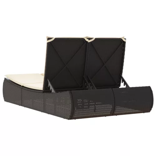  fekete polyrattan dupla napozóágy párnával