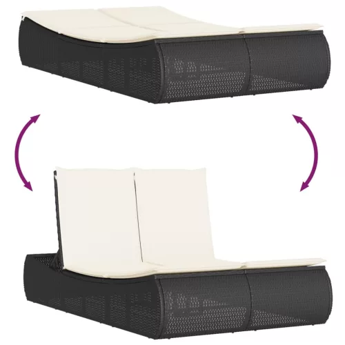 fekete polyrattan dupla napozóágy párnával