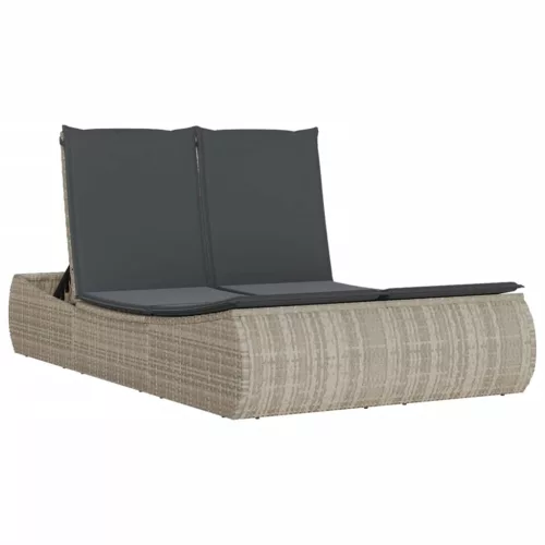  világosszürke polyrattan dupla napozóágy párnával