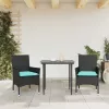  2 db fekete polyrattan kerti szék párnával