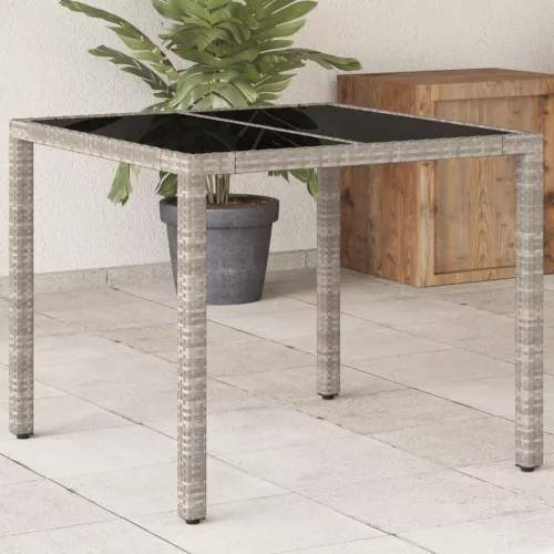  világosszürke polyrattan üveglapos kerti asztal 90 x 90 x 75 cm