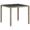  világosszürke polyrattan üveglapos kerti asztal 90 x 90 x 75 cm