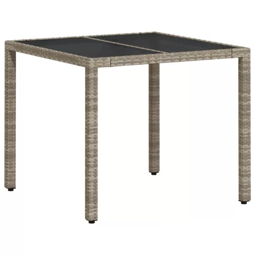  világosszürke polyrattan üveglapos kerti asztal 90 x 90 x 75 cm