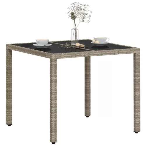  világosszürke polyrattan üveglapos kerti asztal 90 x 90 x 75 cm