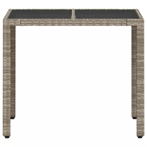  világosszürke polyrattan üveglapos kerti asztal 90 x 90 x 75 cm