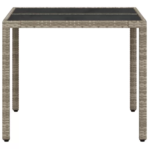  világosszürke polyrattan üveglapos kerti asztal 90 x 90 x 75 cm