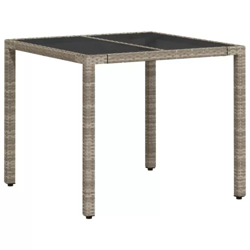  világosszürke polyrattan üveglapos kerti asztal 90 x 90 x 75 cm