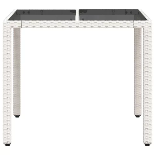  fehér polyrattan üveglapos kerti asztal 90 x 90 x 75 cm