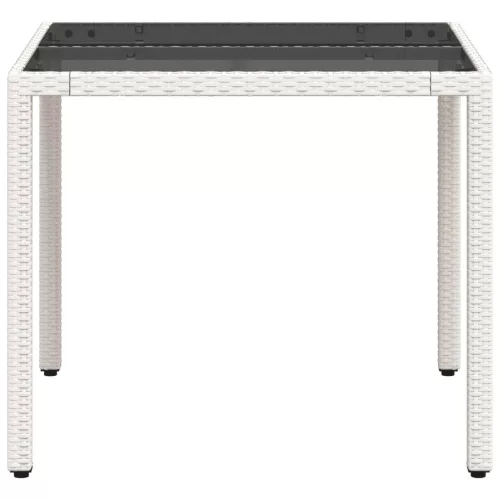  fehér polyrattan üveglapos kerti asztal 90 x 90 x 75 cm