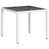  fehér polyrattan üveglapos kerti asztal 90 x 90 x 75 cm