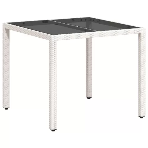  fehér polyrattan üveglapos kerti asztal 90 x 90 x 75 cm