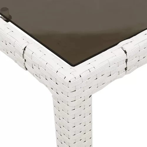  fehér polyrattan üveglapos kerti asztal 90 x 90 x 75 cm