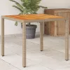  bézs polyrattan és akácfa kerti asztal 90 x 90 x 75 cm