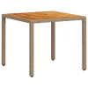  bézs polyrattan és akácfa kerti asztal 90 x 90 x 75 cm