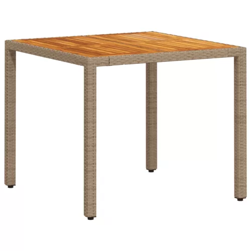  bézs polyrattan és akácfa kerti asztal 90 x 90 x 75 cm