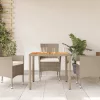  bézs polyrattan és akácfa kerti asztal 90 x 90 x 75 cm