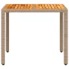  bézs polyrattan és akácfa kerti asztal 90 x 90 x 75 cm
