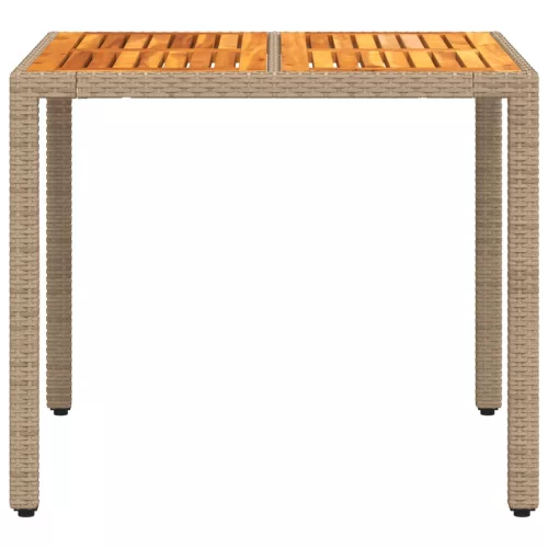  bézs polyrattan és akácfa kerti asztal 90 x 90 x 75 cm