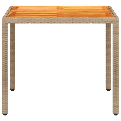  bézs polyrattan és akácfa kerti asztal 90 x 90 x 75 cm