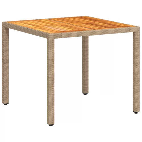  bézs polyrattan és akácfa kerti asztal 90 x 90 x 75 cm