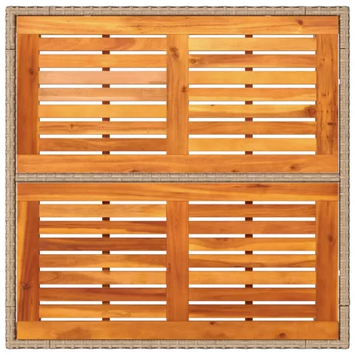  bézs polyrattan és akácfa kerti asztal 90 x 90 x 75 cm