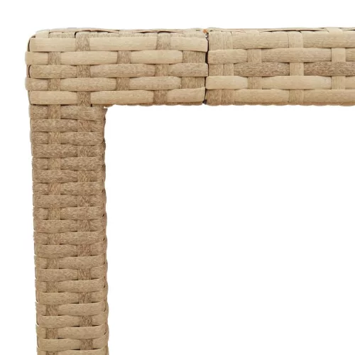  bézs polyrattan és akácfa kerti asztal 90 x 90 x 75 cm