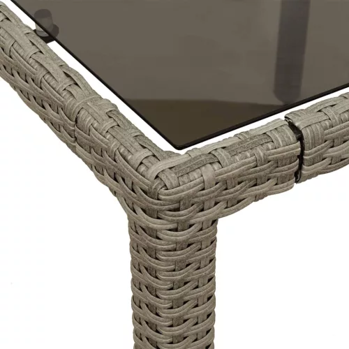  világosszürke polyrattan üveglapos kerti asztal 150x90x75 cm