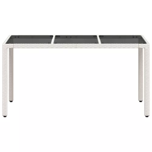  fehér polyrattan üveglapos kerti asztal 150 x 90 x 75 cm