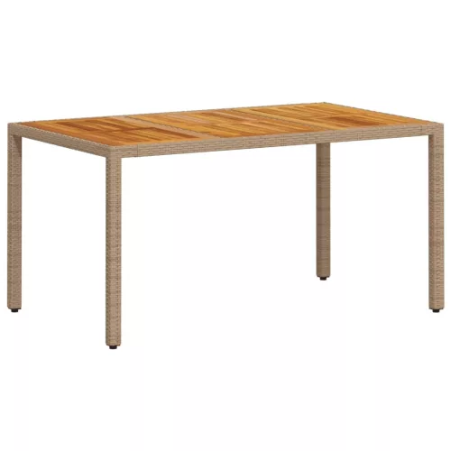  bézs polyrattan és akácfa kerti asztal 150 x 90 x 75 cm