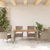  bézs polyrattan és akácfa kerti asztal 150 x 90 x 75 cm