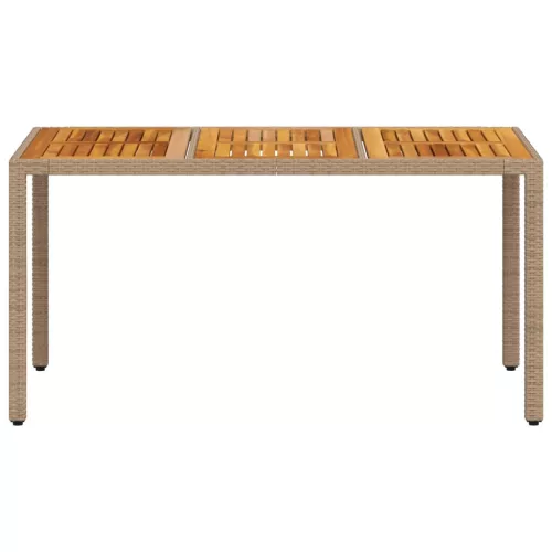  bézs polyrattan és akácfa kerti asztal 150 x 90 x 75 cm