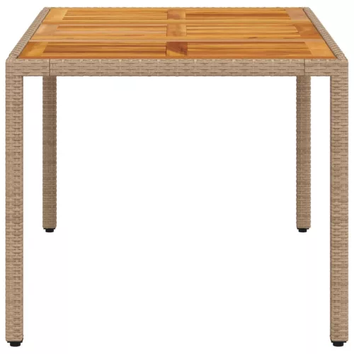 bézs polyrattan és akácfa kerti asztal 150 x 90 x 75 cm