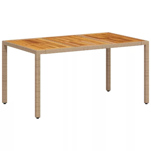  bézs polyrattan és akácfa kerti asztal 150 x 90 x 75 cm