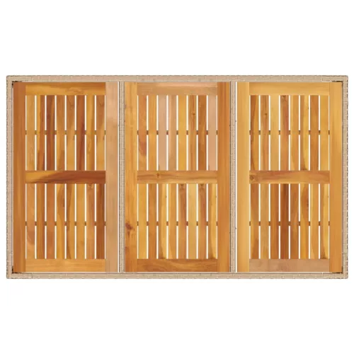  bézs polyrattan és akácfa kerti asztal 150 x 90 x 75 cm