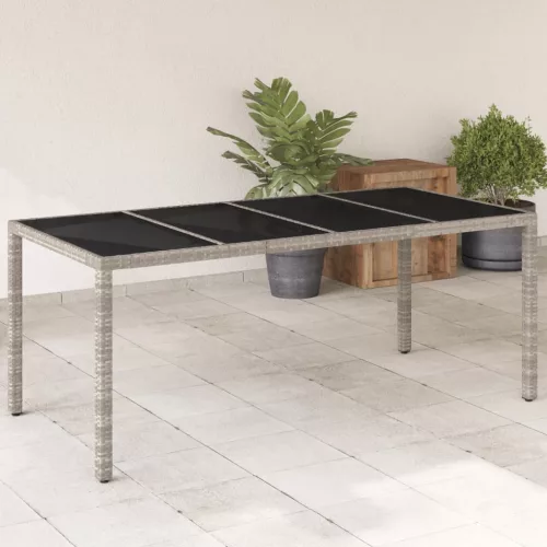 világosszürke polyrattan üveglapos kerti asztal 190x90x75 cm