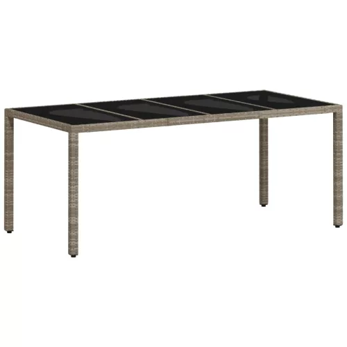  világosszürke polyrattan üveglapos kerti asztal 190x90x75 cm
