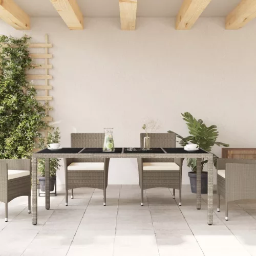  világosszürke polyrattan üveglapos kerti asztal 190x90x75 cm