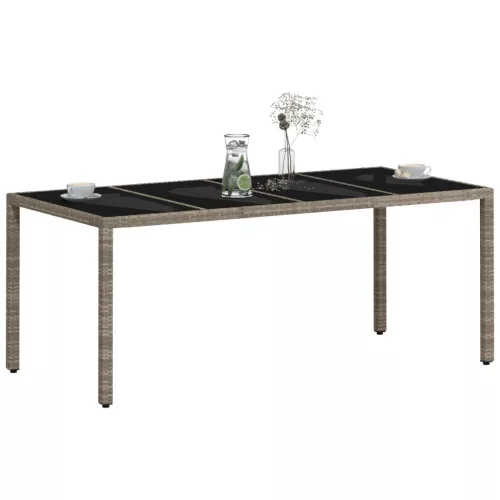  világosszürke polyrattan üveglapos kerti asztal 190x90x75 cm