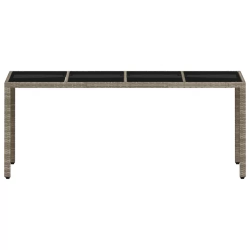  világosszürke polyrattan üveglapos kerti asztal 190x90x75 cm