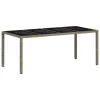  világosszürke polyrattan üveglapos kerti asztal 190x90x75 cm