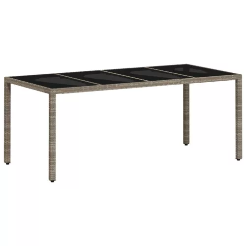  világosszürke polyrattan üveglapos kerti asztal 190x90x75 cm